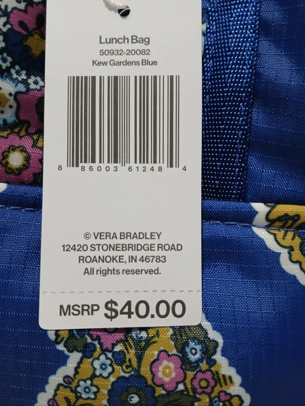 Vera Bradley lunch bag Kew Gardens Blue Ripstop
